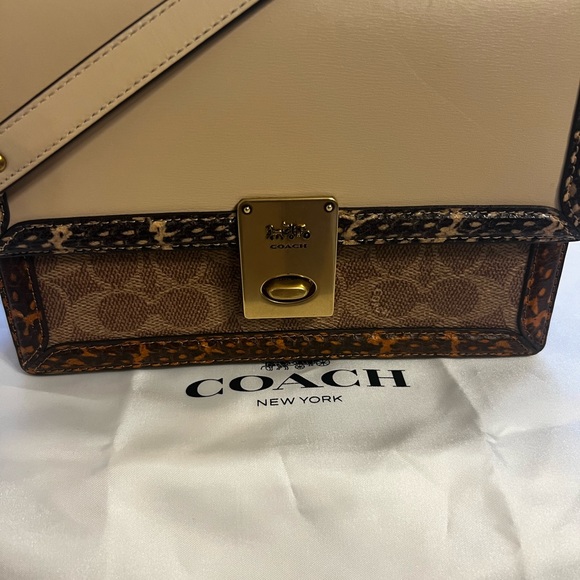 Coach Hutton Shoulder Bag In Blocked Signature Canvas With Snakeskin Detail - Picture 14 of 15